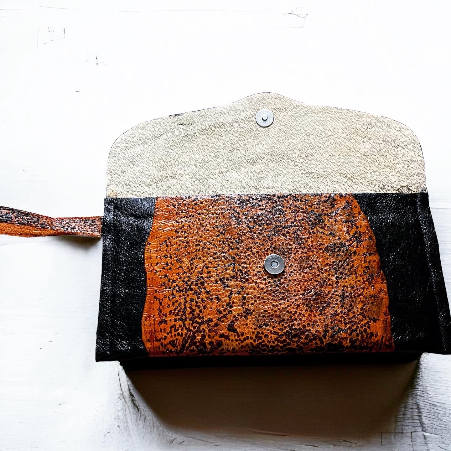 Burnt Orange Fish Skin Leather & Seal Leather w/strap