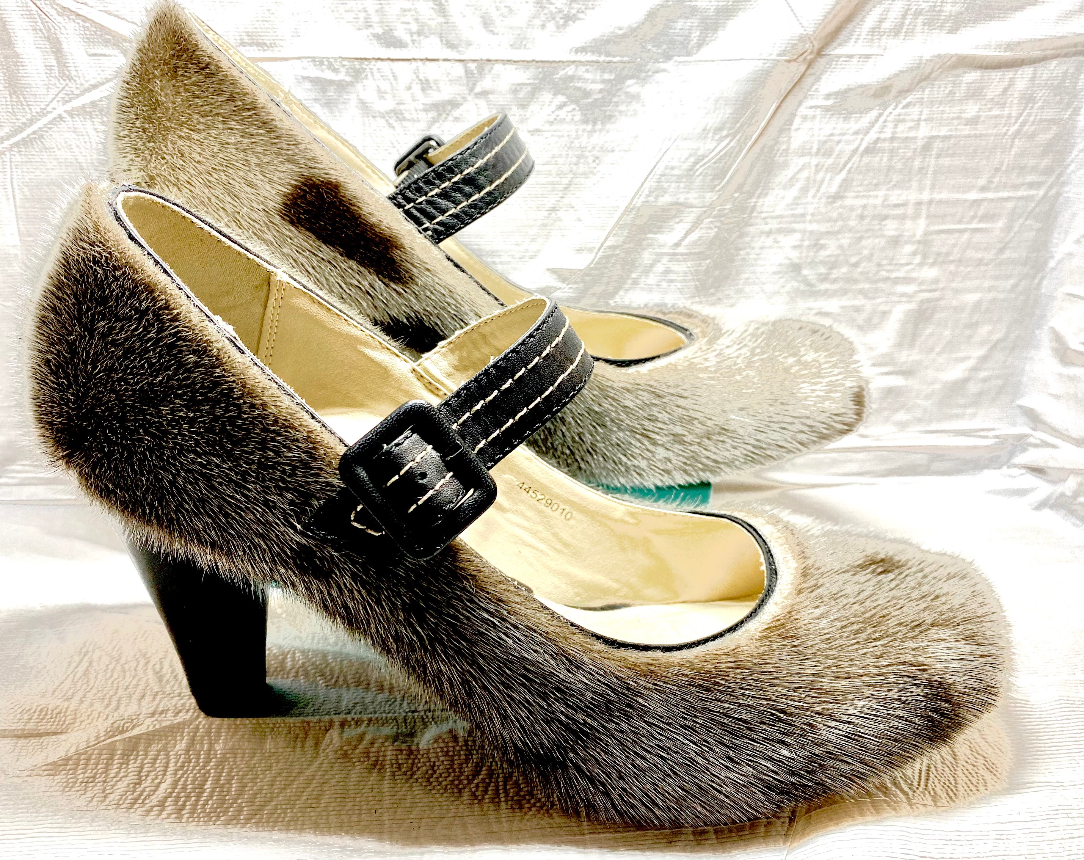 Ladies Size 9 Mary Janes in Natural Harp Seal Fur