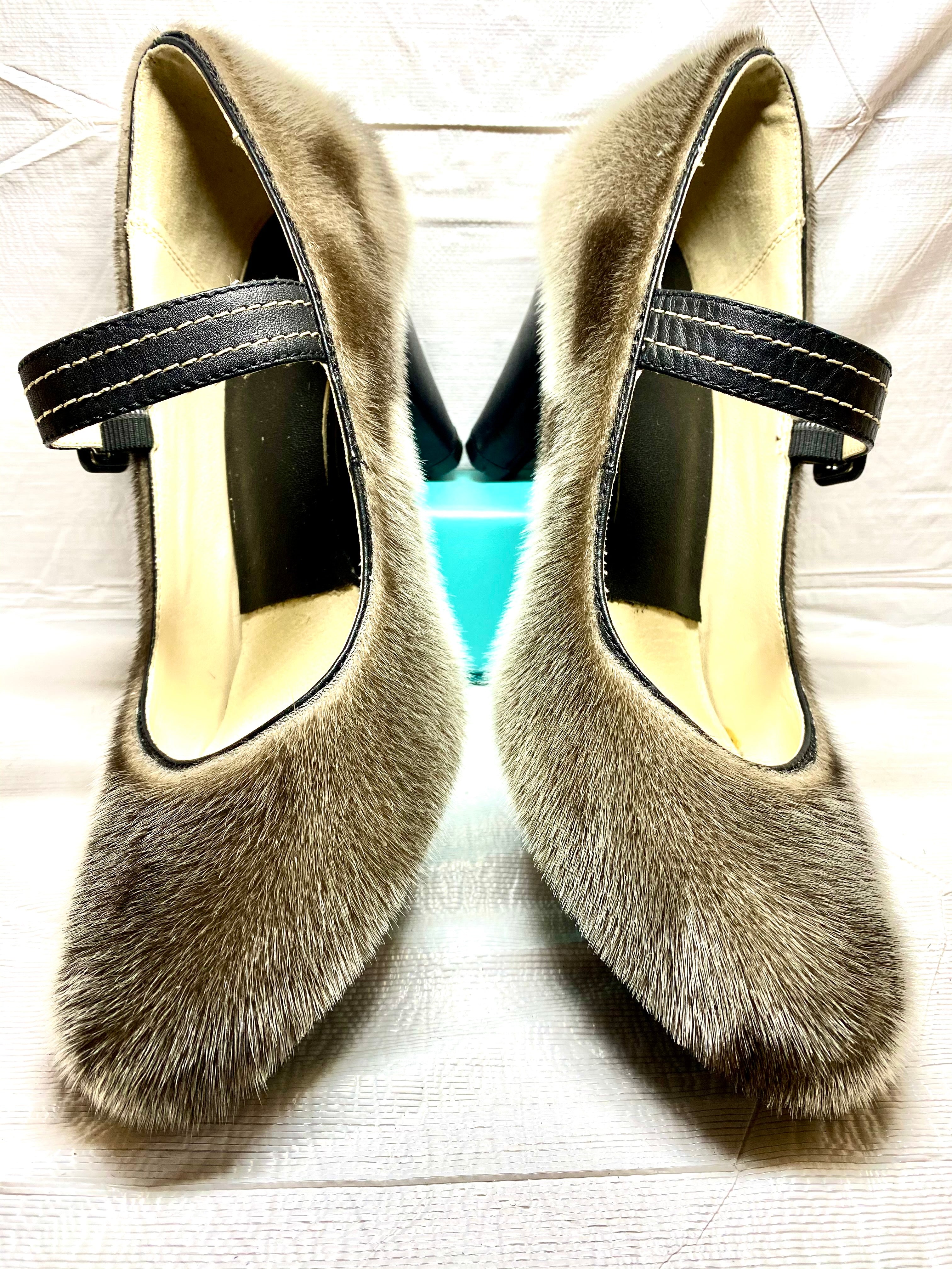 Ladies Size 9 Mary Janes in Natural Harp Seal Fur